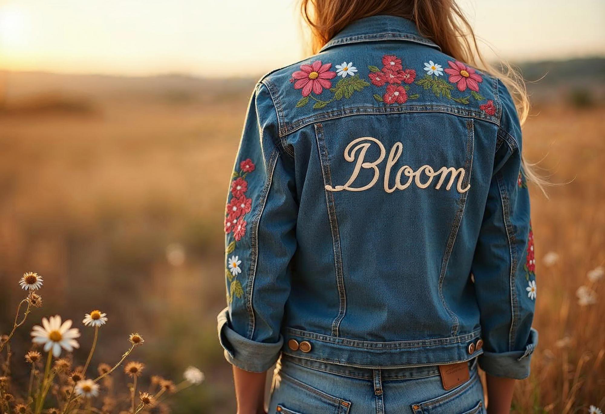 Custom embroidered denim jacket back panel