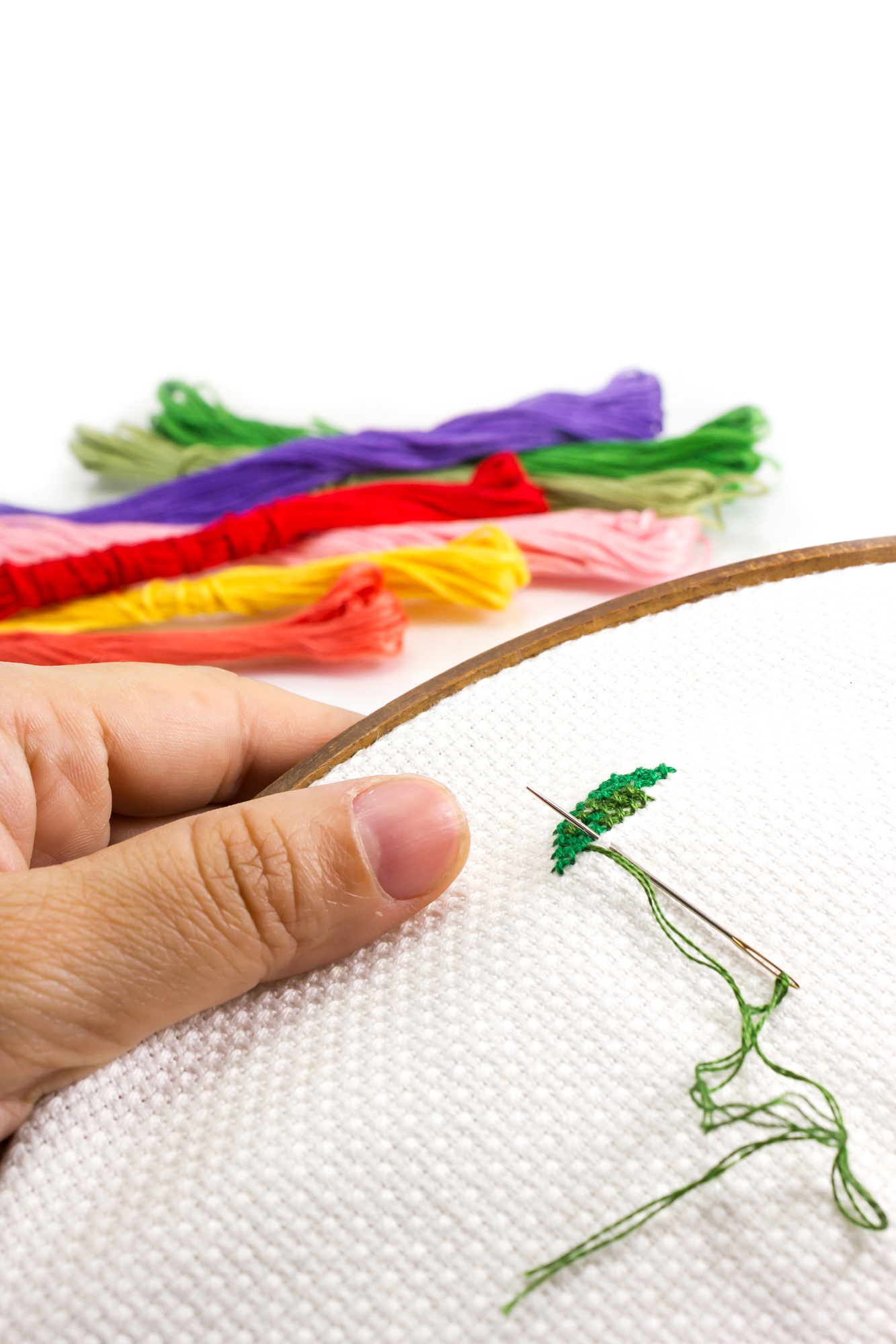 Artistic embroidered sampler on fabric